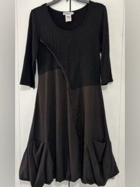 Dzhavael Couture Brown midi dress XS MADE In France vintage RARE  balloon hem